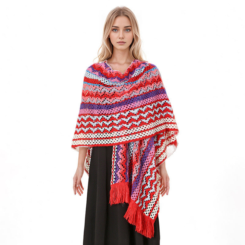 Boho Chic Women's Cape Poncho – Versatile Ethnic Print Shawl Wrap