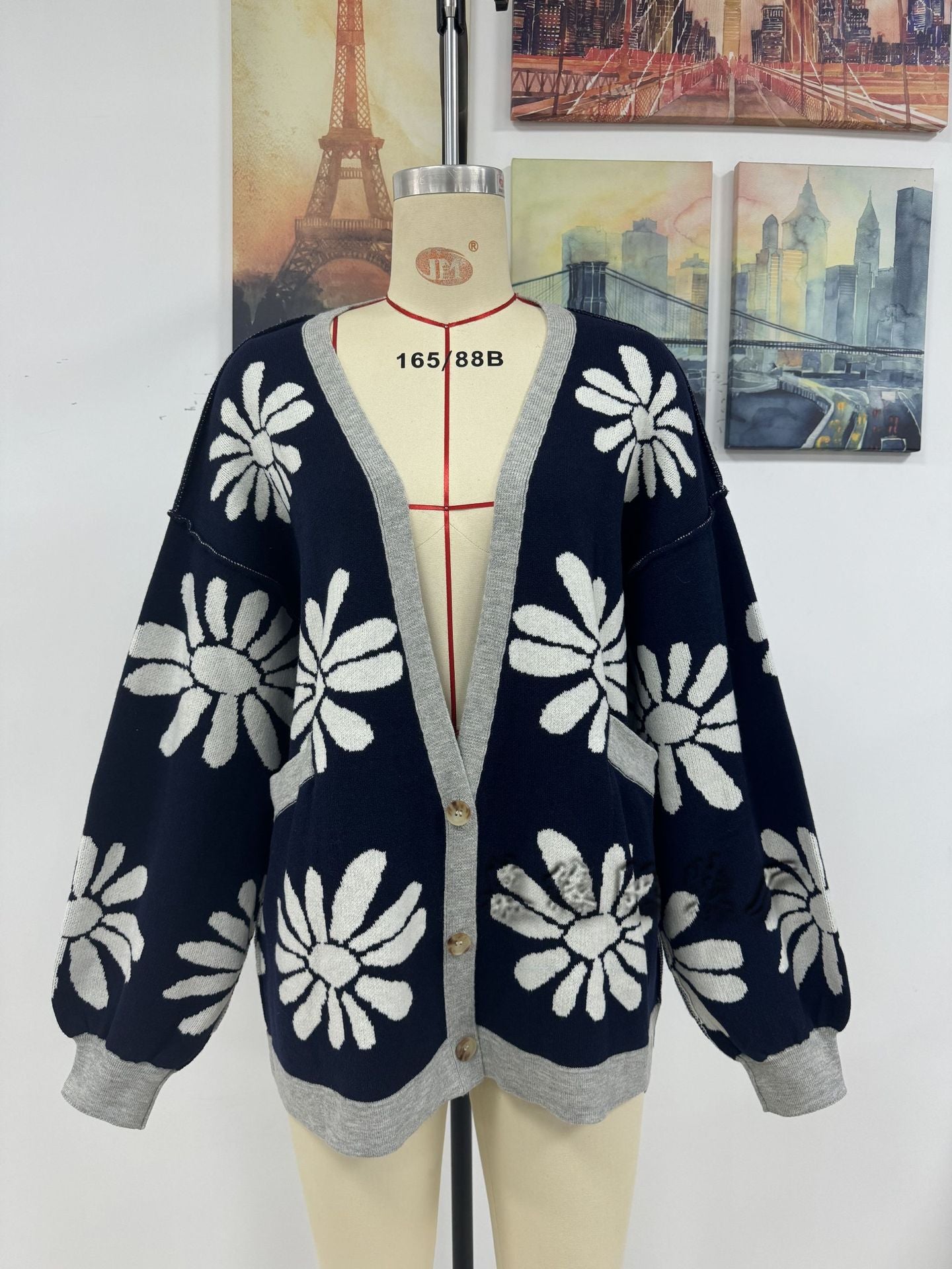 Casual Floral Print Knitted Cardigan Coats