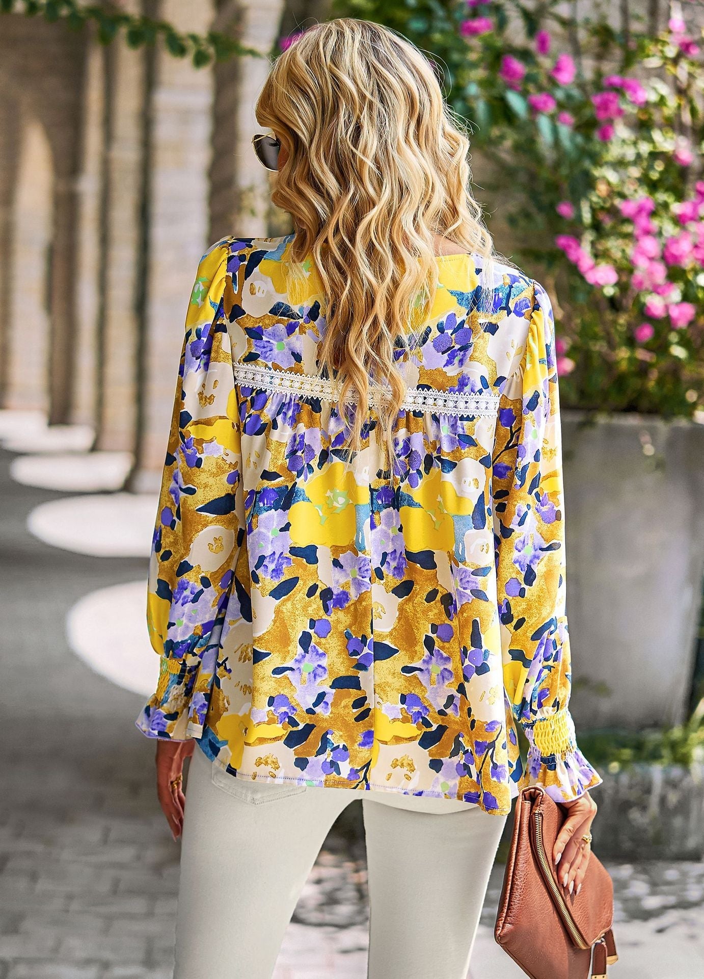 Elegant Floral Print Long Sleeves Blouses