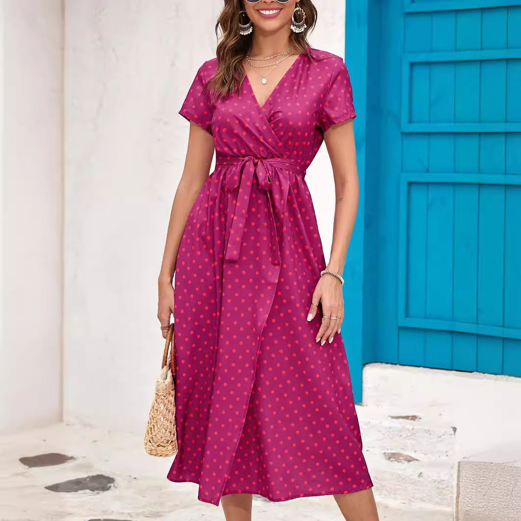 Summer Floral Print V-Neck Split Hem Midi Dress