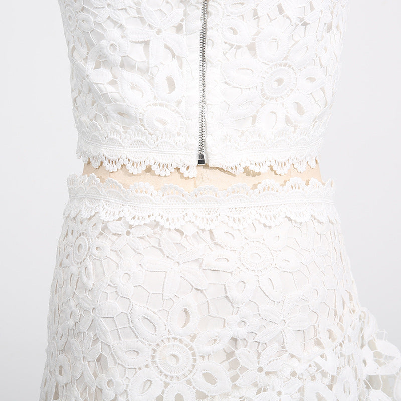 Women's Lace Sleeveless Top & Asymmetrical Skirt Set
