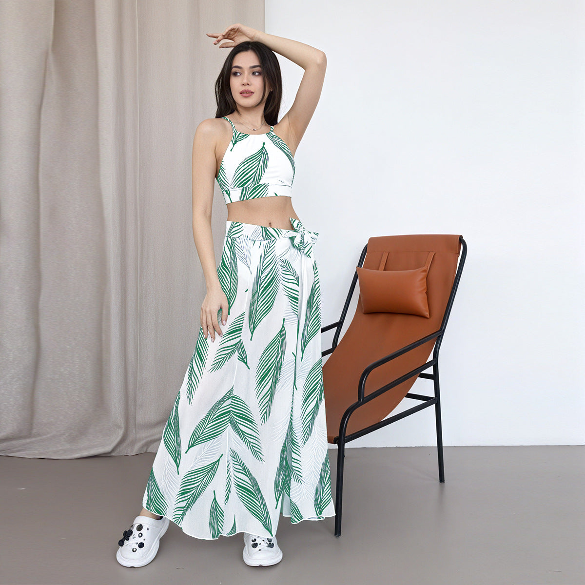 Women's Printed High-Waist Bikini Set with Sun Protection Cover-Up Skirt