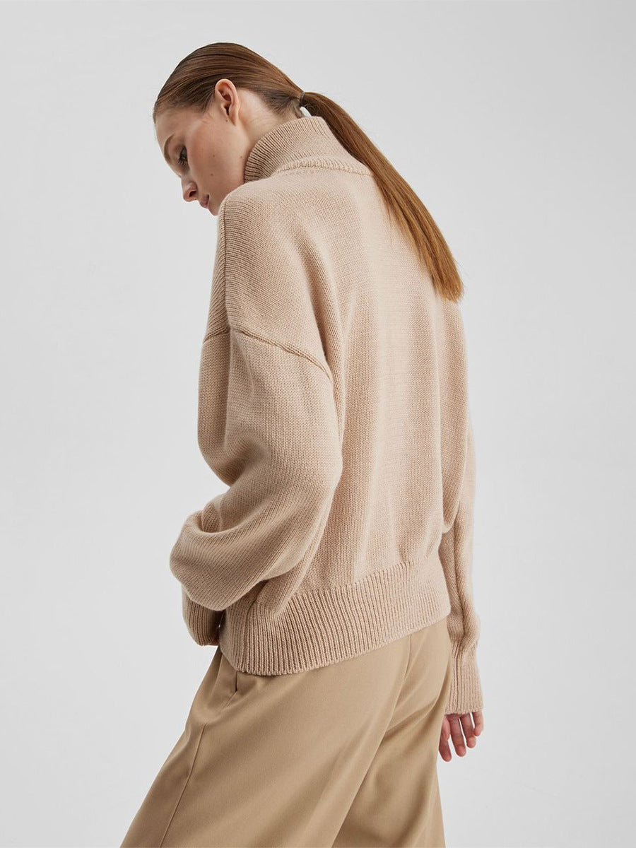 Relaxed Fit Mock Neck Half-Zip Sweater
