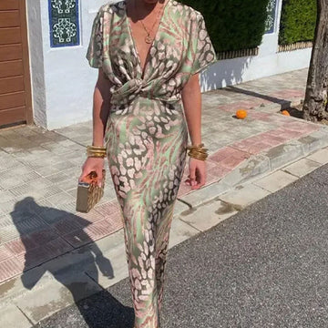 Elegant Floral Print V-Neck Maxi Dress