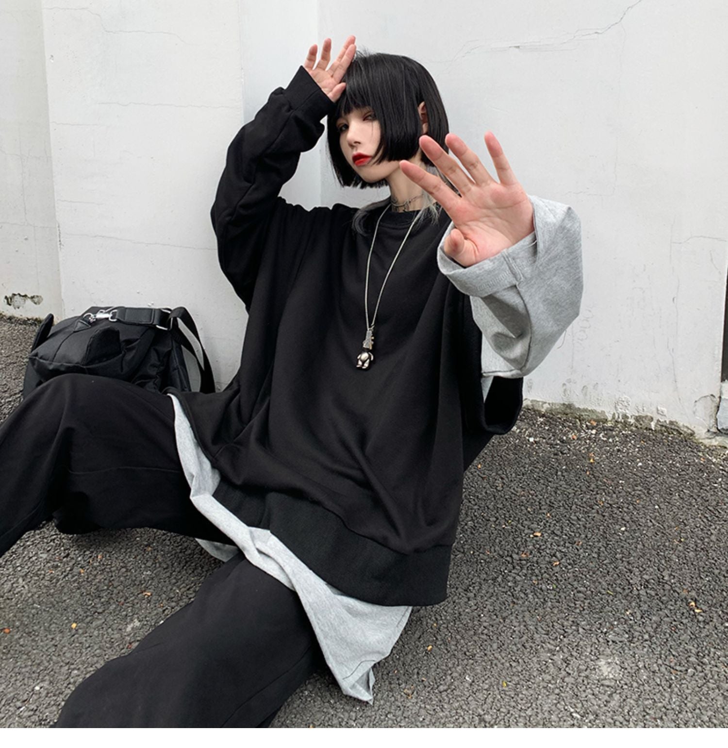 Leisure Loose Black&Gray Sweaters-STYLEGOING