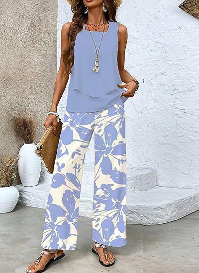 Women's Summer Sleeveless Layered Vest & Pants Set