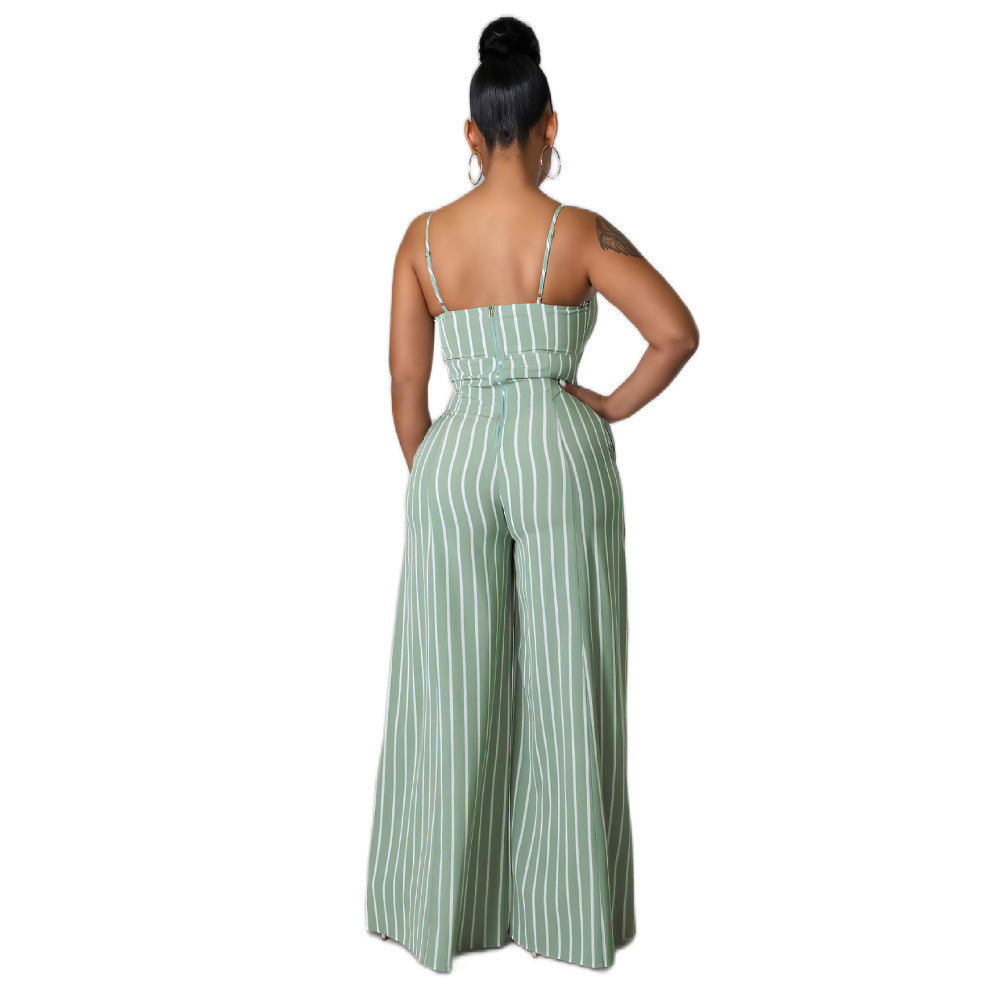 Sexy Backless Striped Wide Legs Jumpsuits