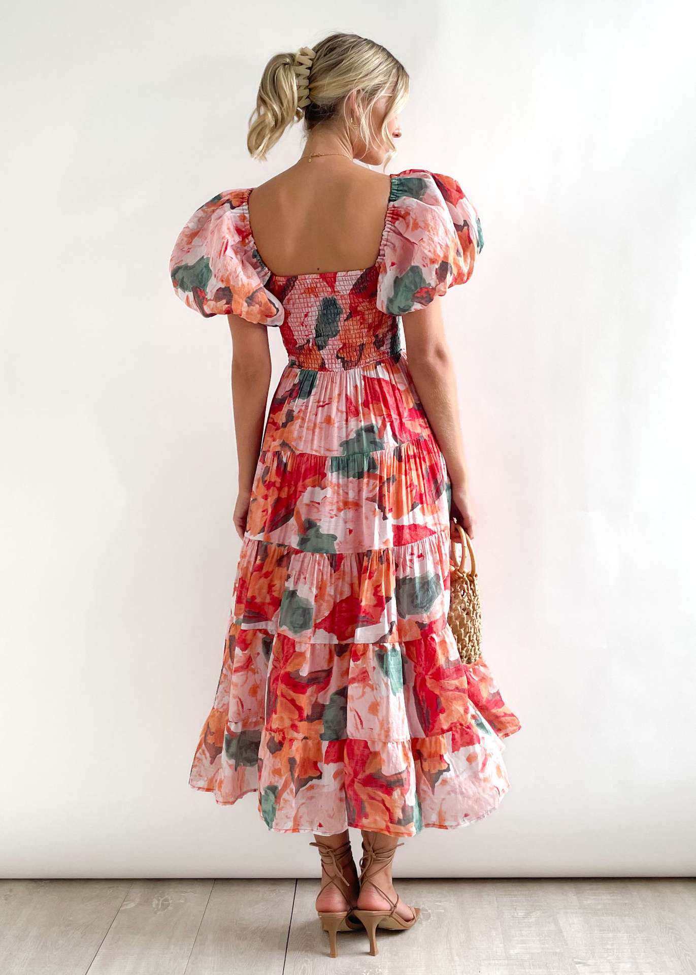 Spring Summer Off-Shoulder Floral Print Puff Sleeve Dress