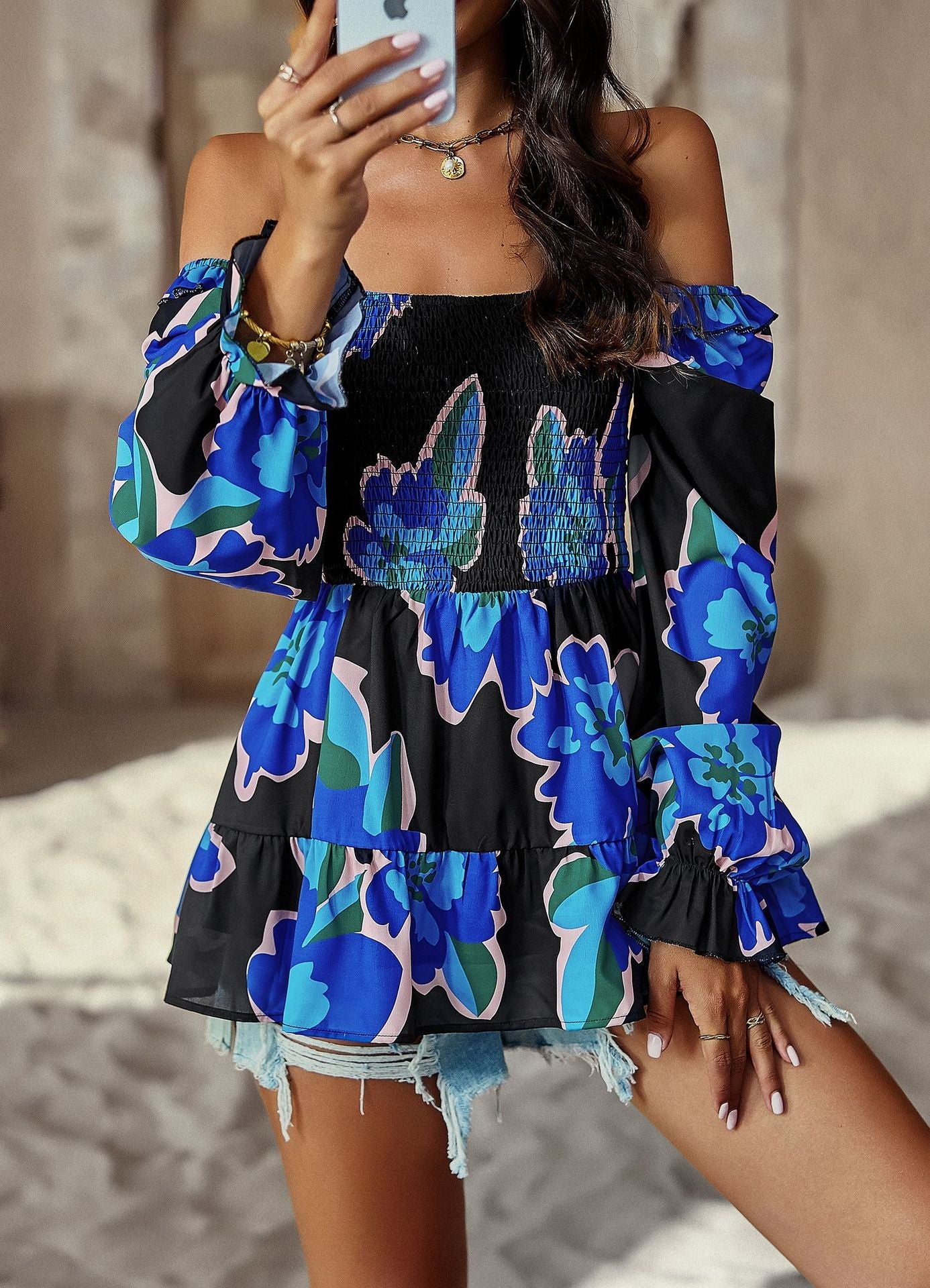 Casual Floral Print Long Sleeves Blouses