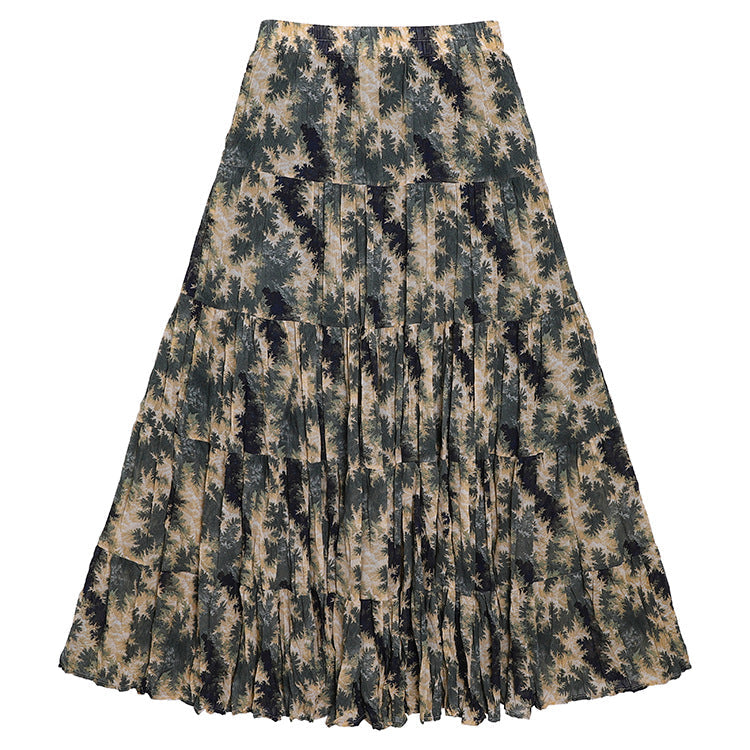 Yuan Su's new summer Wizard of Oz floral pleated skirt, high waist versatile and thin wrinkled A-shaped big swing skirt-Maple Leaf - Yellow Green-one size fits all-Free Shipping Leatheretro