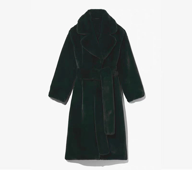 Long Plush Rabbit Hair & Mink Fur-Like Coat