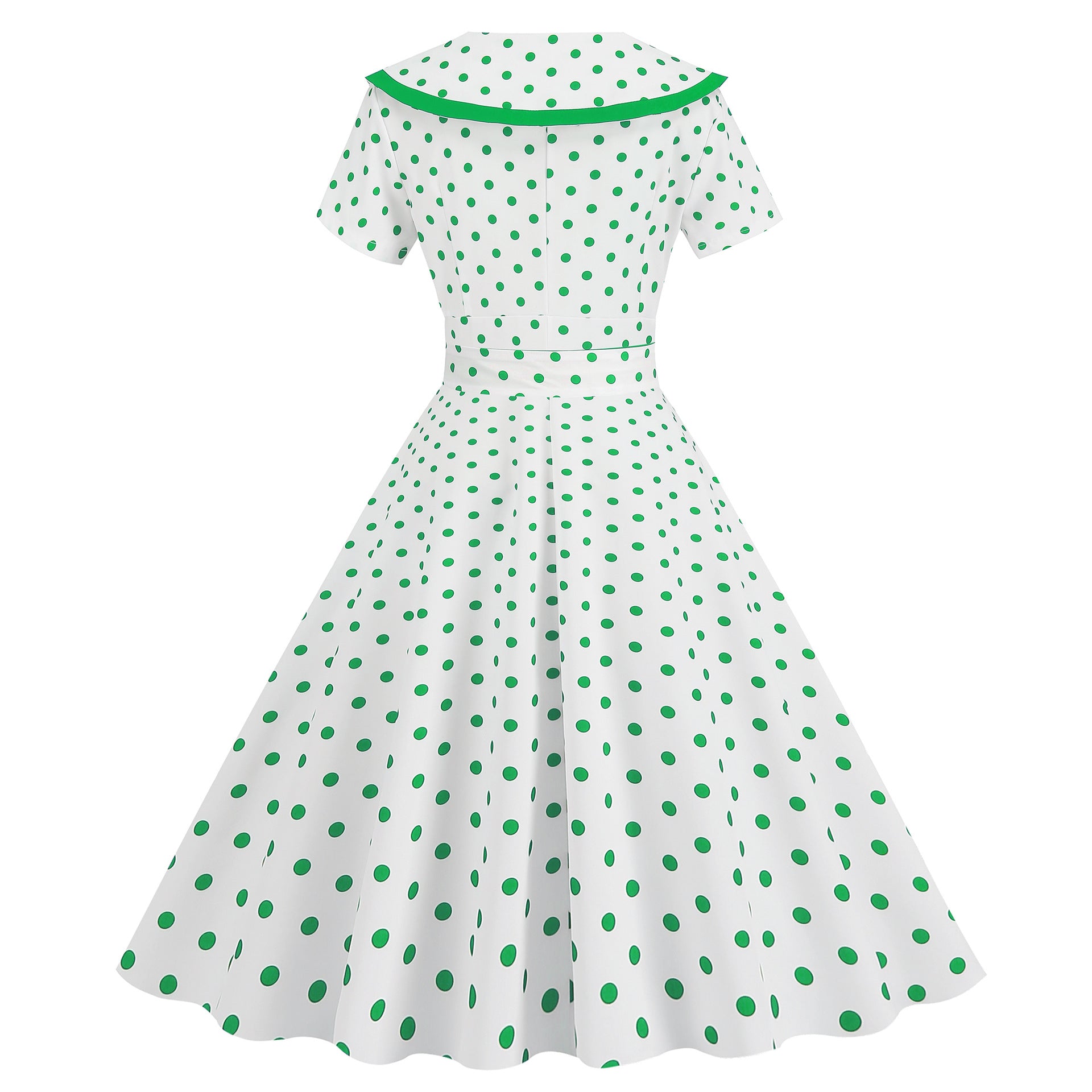 Vintage-Inspired Polka Dot Print Wrap Waist Flared Dress with Belt