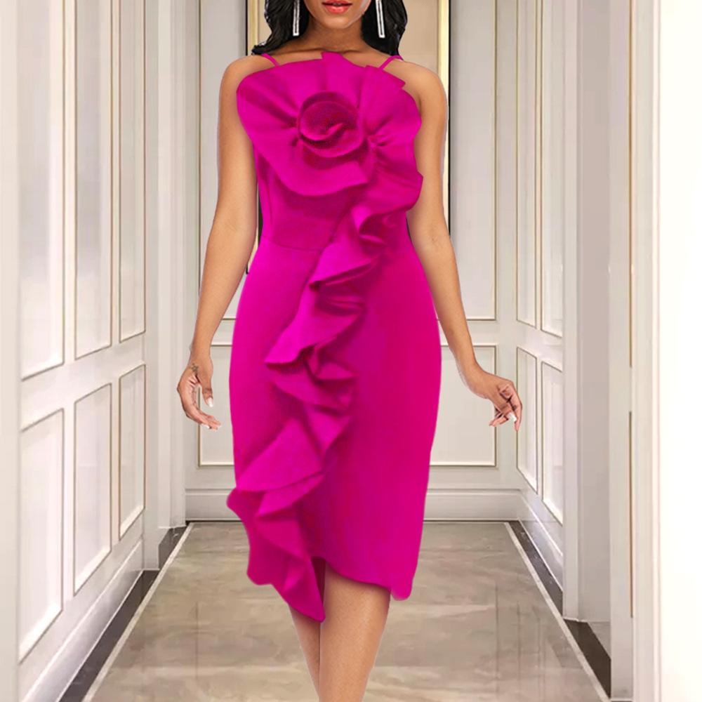 Sexy Backless High Waist Bodycon Ruffled Flower Dresses-Sexy Dresses-White-S-Free Shipping at meselling99