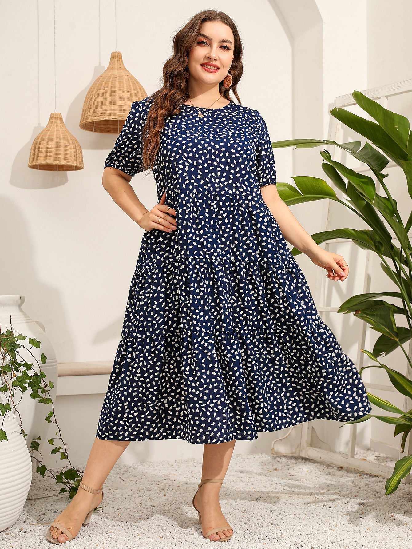 Women Short Sleeves Plus Sizes Dresses-Dresses-Blue-XL-Free Shipping at meselling99