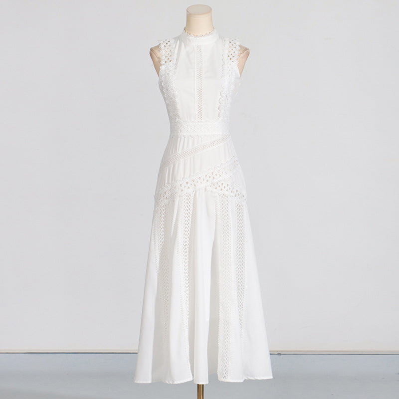 Designed Women's Vintage-Inspired Sleeveless Lace Trimmed Summer Dress