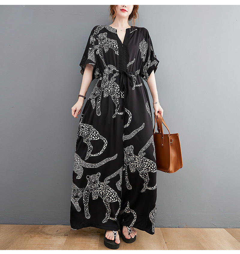 Summer Plus Sizes Lace Up Waist Women Wide Leg Jumpsuits