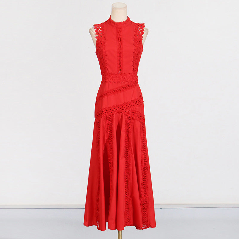 Designed Women's Vintage-Inspired Sleeveless Lace Trimmed Summer Dress