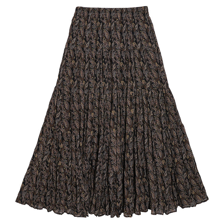 Yuan Su's new summer Wizard of Oz floral pleated skirt, high waist versatile and thin wrinkled A-shaped big swing skirt-Cashew Flower - Gray Green-one size fits all-Free Shipping Leatheretro
