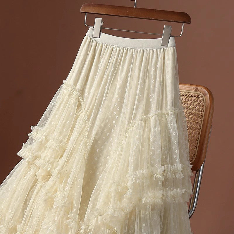Plus-Size A-Line Tulle Skirt with Jacquard Heart Design