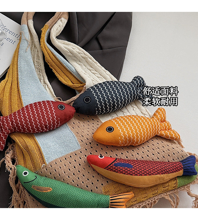 Patchwork Knit Shoulder Bag with Checkered Design