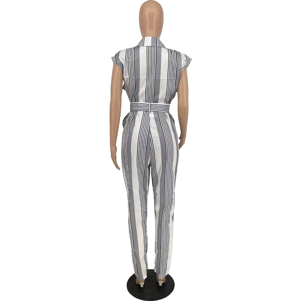 Casual Striped Women Jumpsuits with Belt