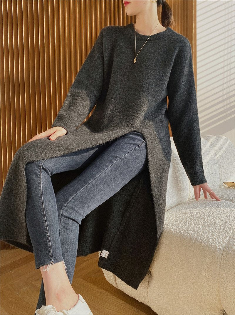 Warm Knitting Split Design Pullover Long Dresses-Dresses-Free Shipping at meselling99