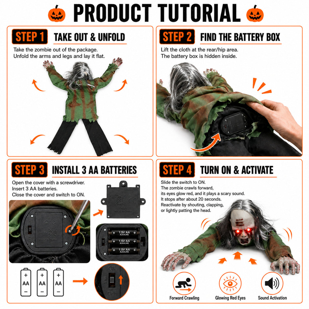 Voice-Activated Crawling Ghost Halloween Prop