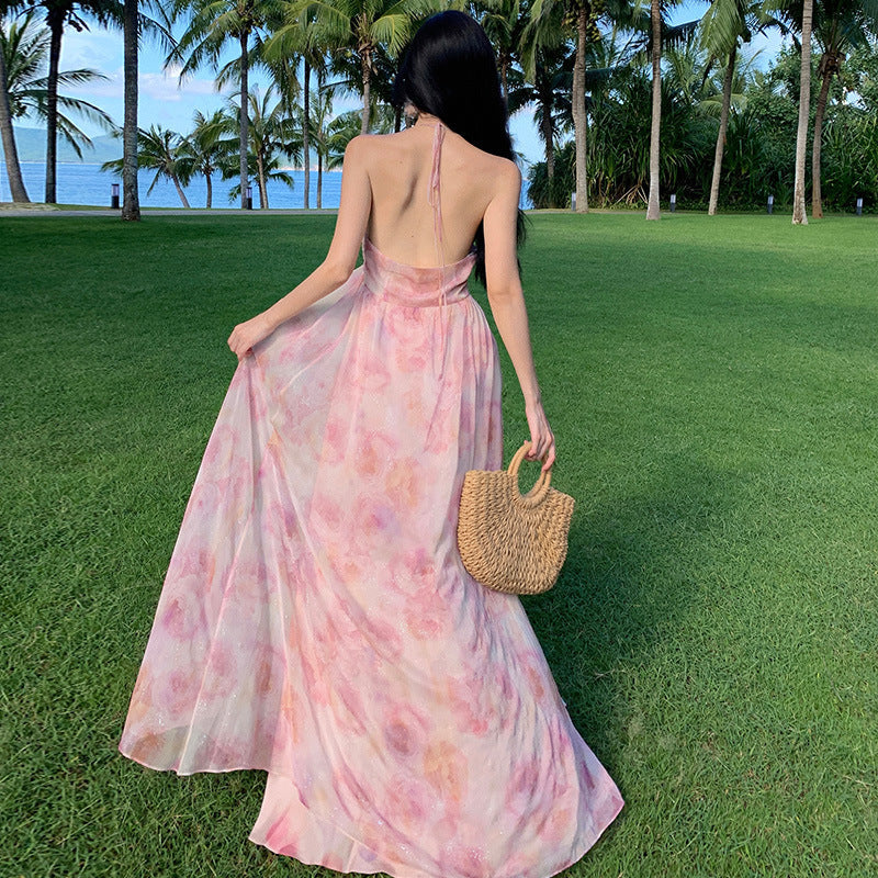 Luxury 3D Floral Halter Neck Dress