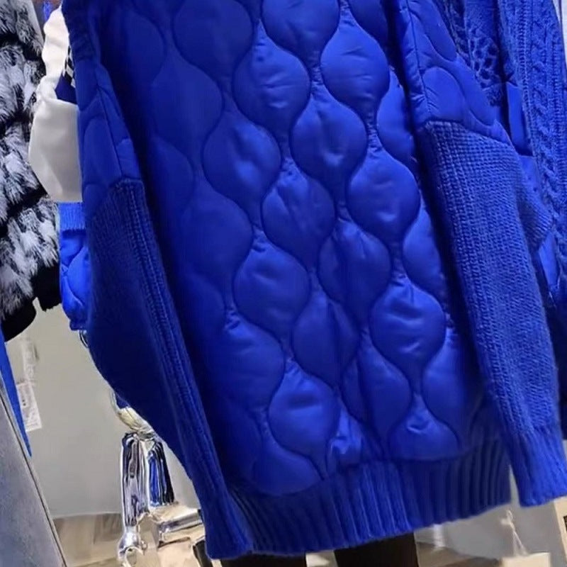 Women's Klein Blue Sweater Cardigan – Oversized Thick Knit Open Front Coat for Fall & Winter