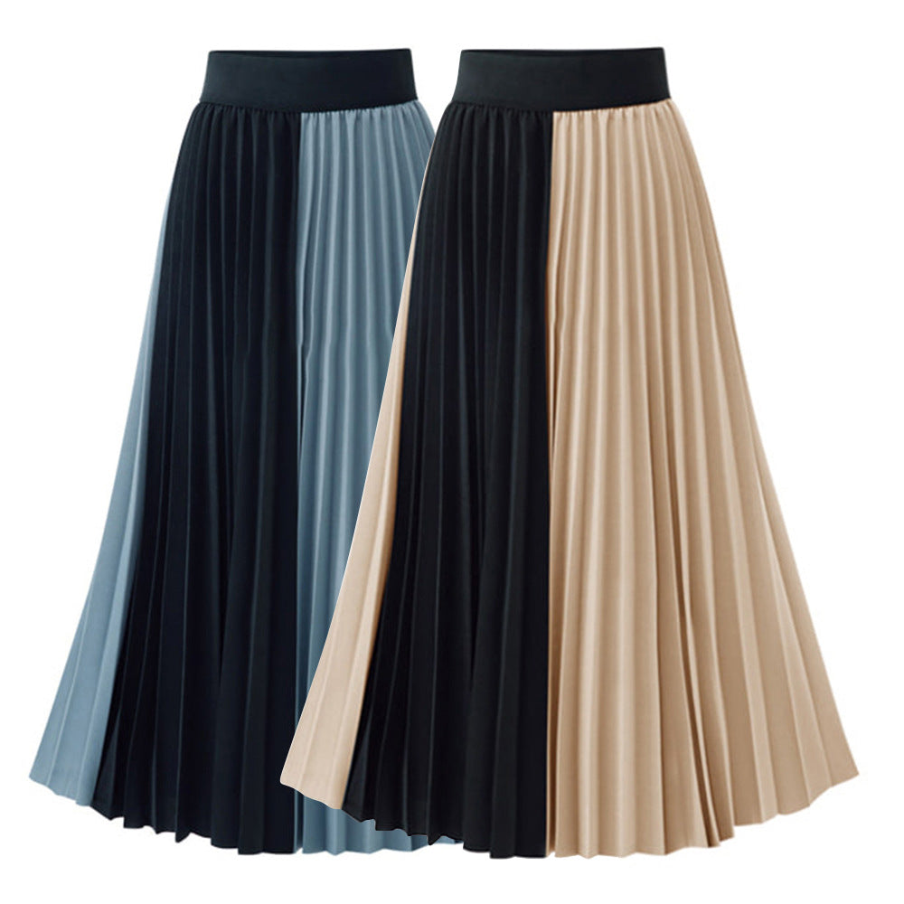 Chiffon Color-Block Pleated Skirt