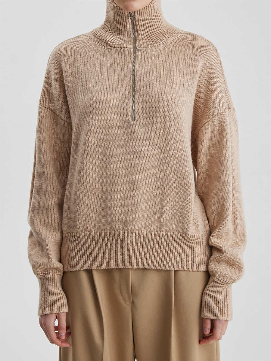 Relaxed Fit Mock Neck Half-Zip Sweater