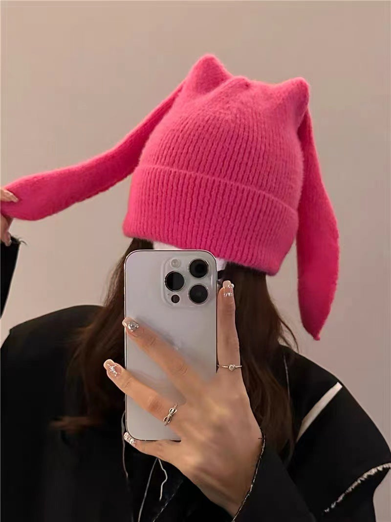 Long Ear Bunny Knit Hat – Winter Warm, Soft Faux Mink Yarn, Cute & Cozy Women’s Beanie