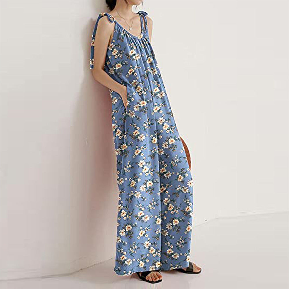 Casual Floral Print Summer Long Jumpsuits