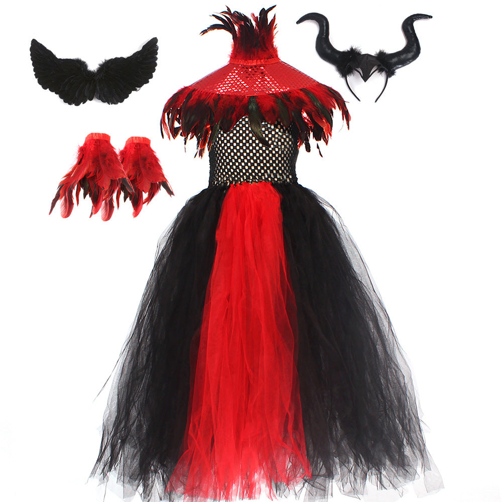 Halloween Glitter Feather Collar Witch Long Dress
