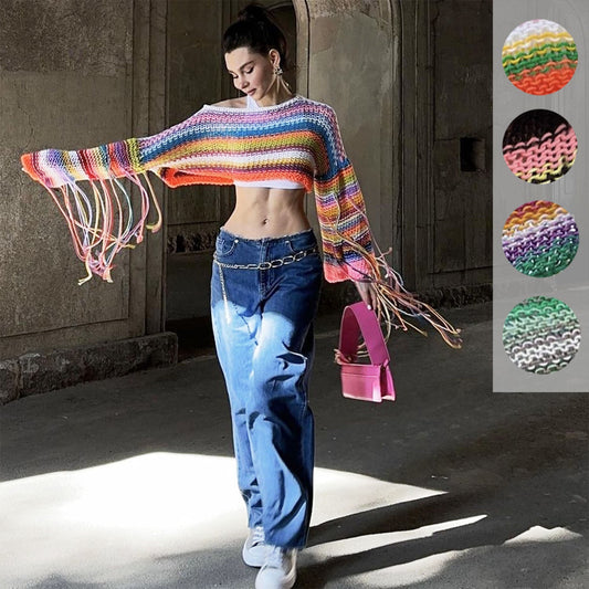 Casual Rainbow Tassels Loose Sweaters