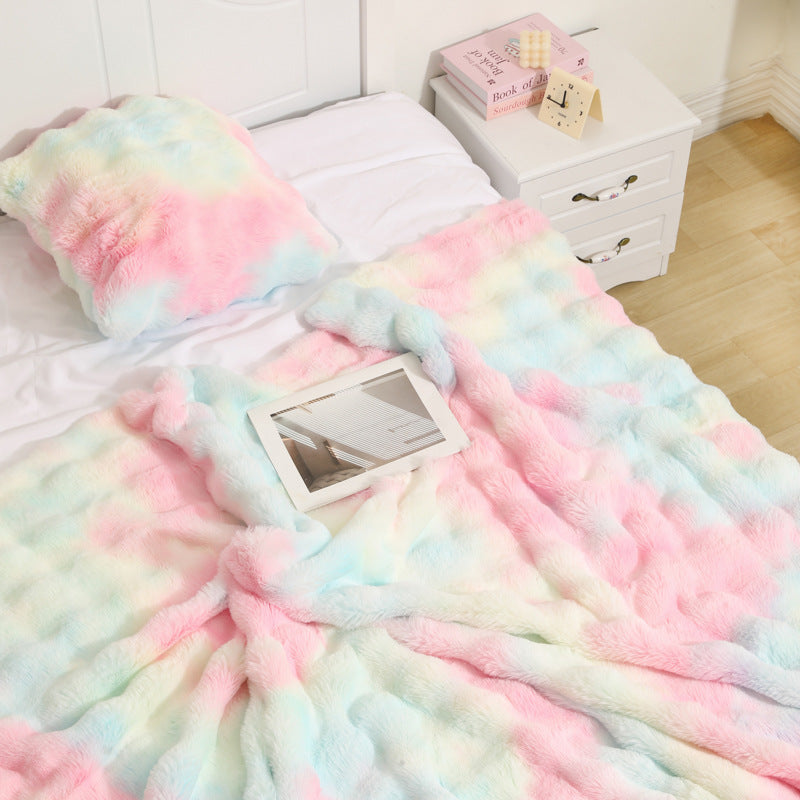 Tie-Dye Reversible Bubble Fleece Blanket