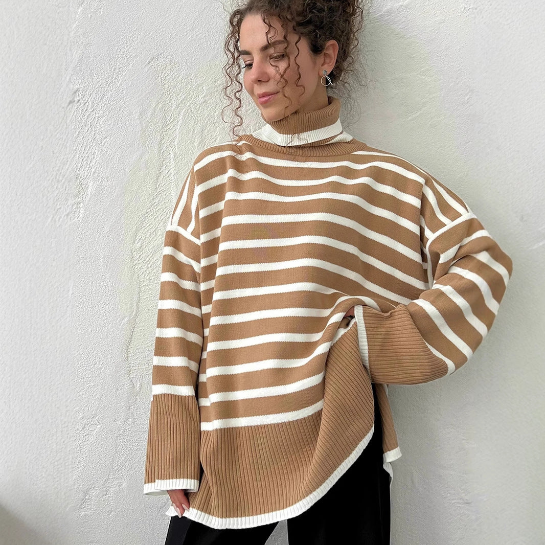 Women's Striped Turtleneck Sweater
