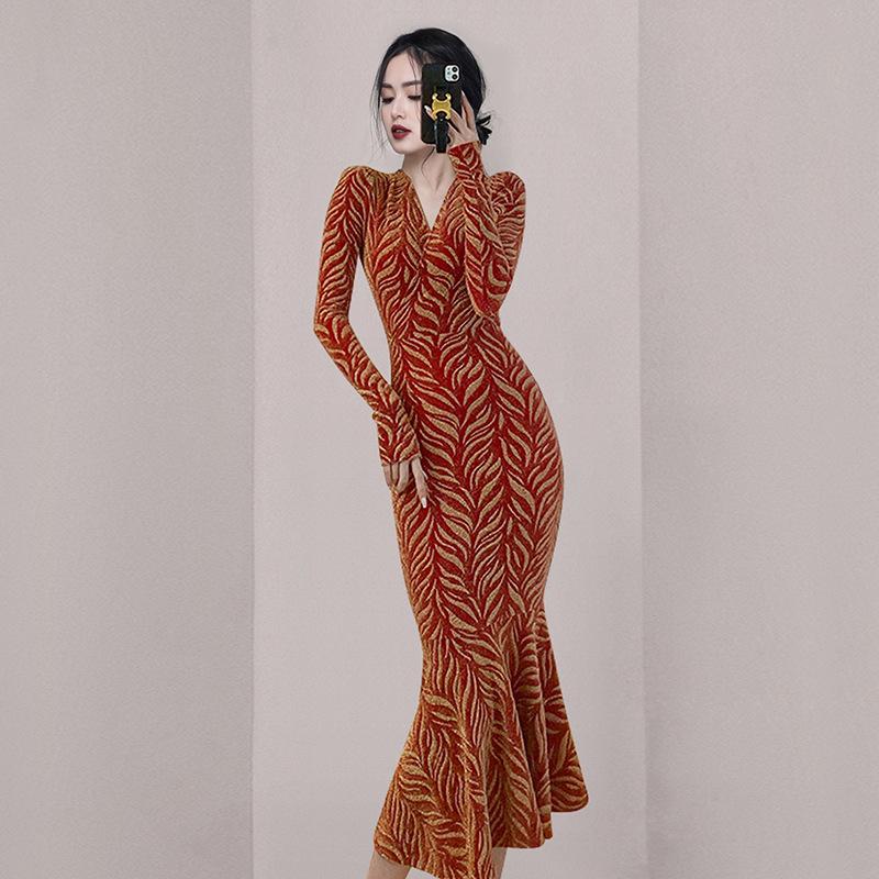 Luxury Elegant V Neck Long Mermaid Dresses-Dresses-Free Shipping at meselling99