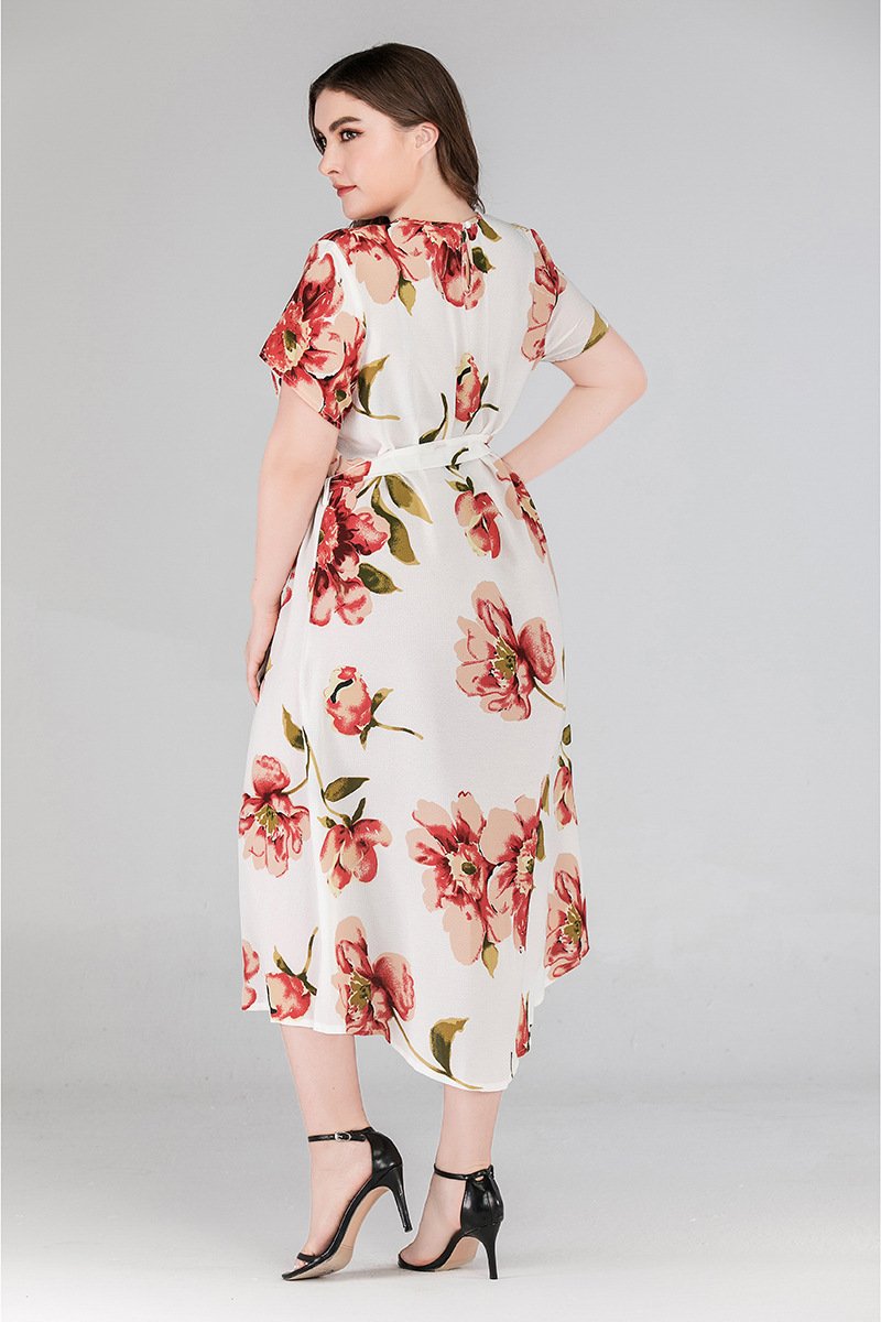 Women Plus Sizes Short Sleeves Foral Print Long Dresses-Plus Size Dresses-Free Shipping at meselling99