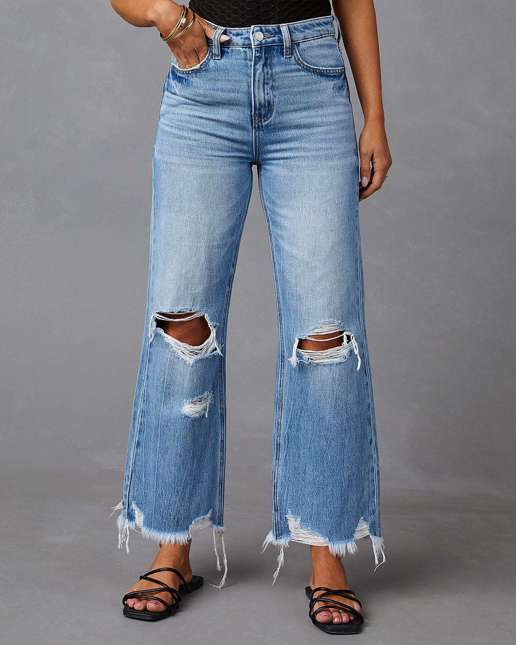 Women's High-Waist Distressed Flared Jeans