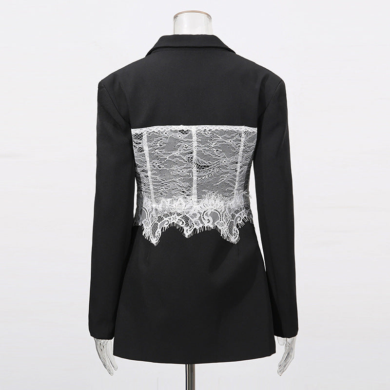 Women Lace Panel Corset Blazer