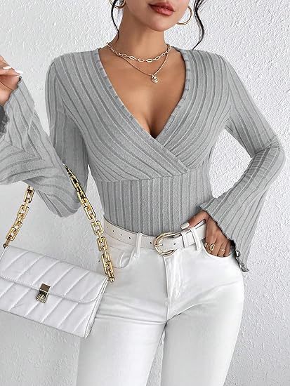 Fashion V Neck Knitted Long Sleeves T Shirts