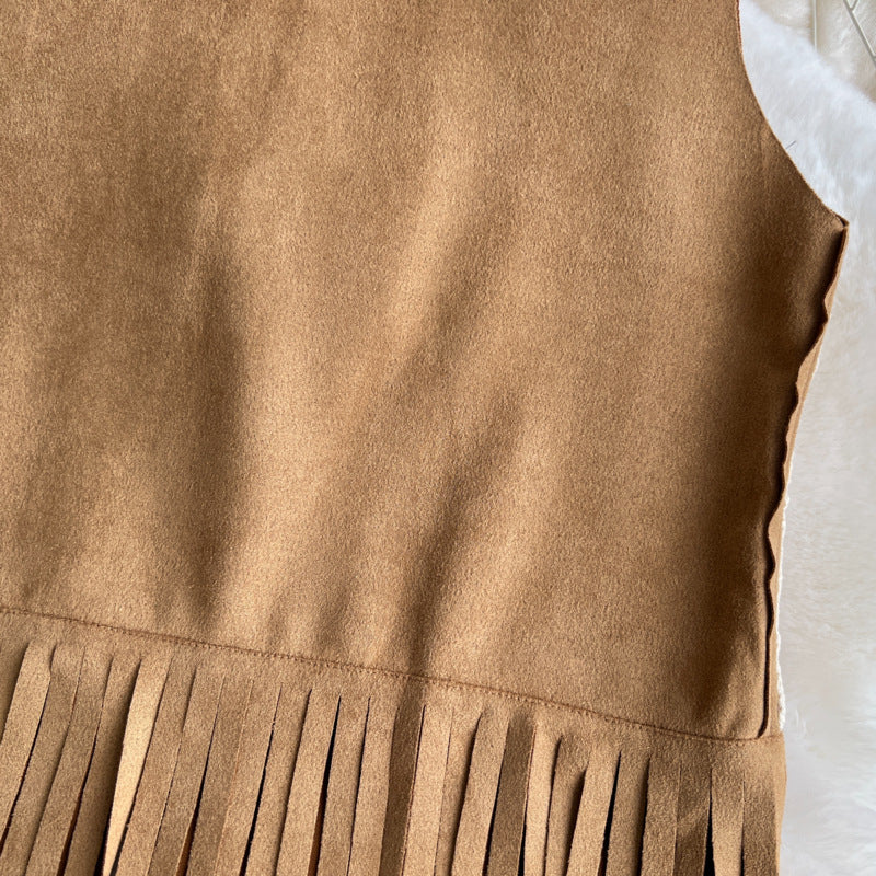 Bohemian Vintage Vest – Embroidered Floral Long Fringe Open Front Cardigan