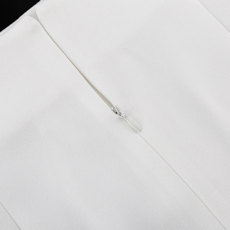 Designer A-Line White Low-Waist Midi Skirt – Unique Casual & Office Women's Skirt