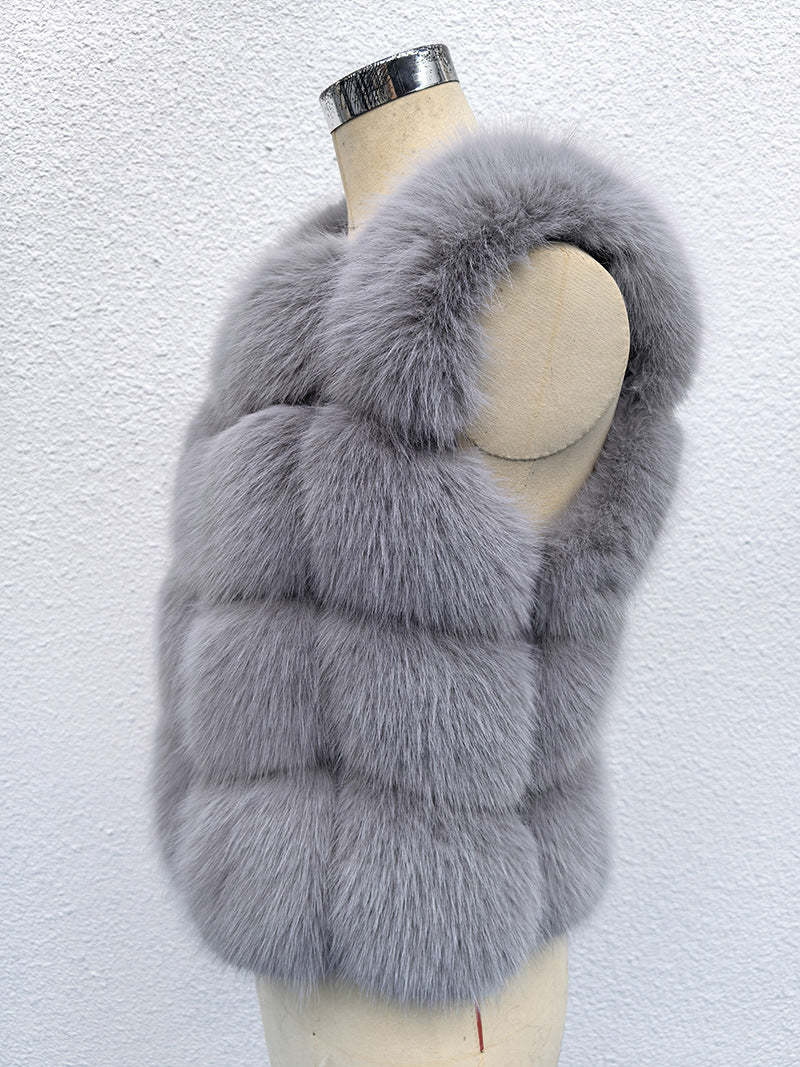 Classic Spliced Short Faux Fox Fur Vest