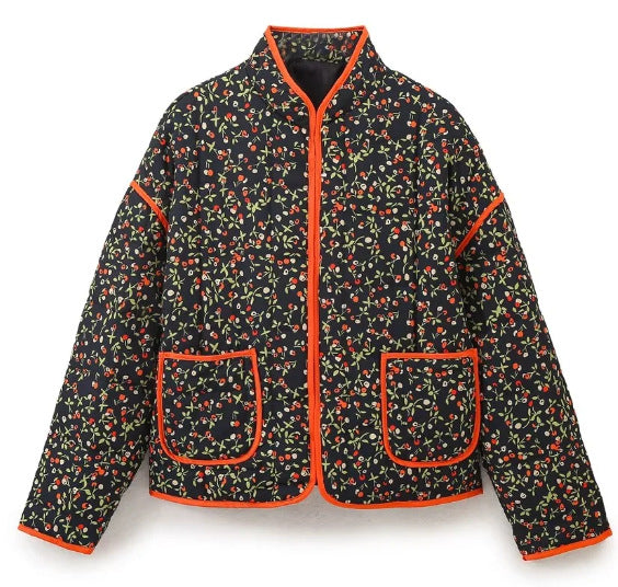 Floral Print Quilted Puffer Coat - Oversized Warm Winter Jacket