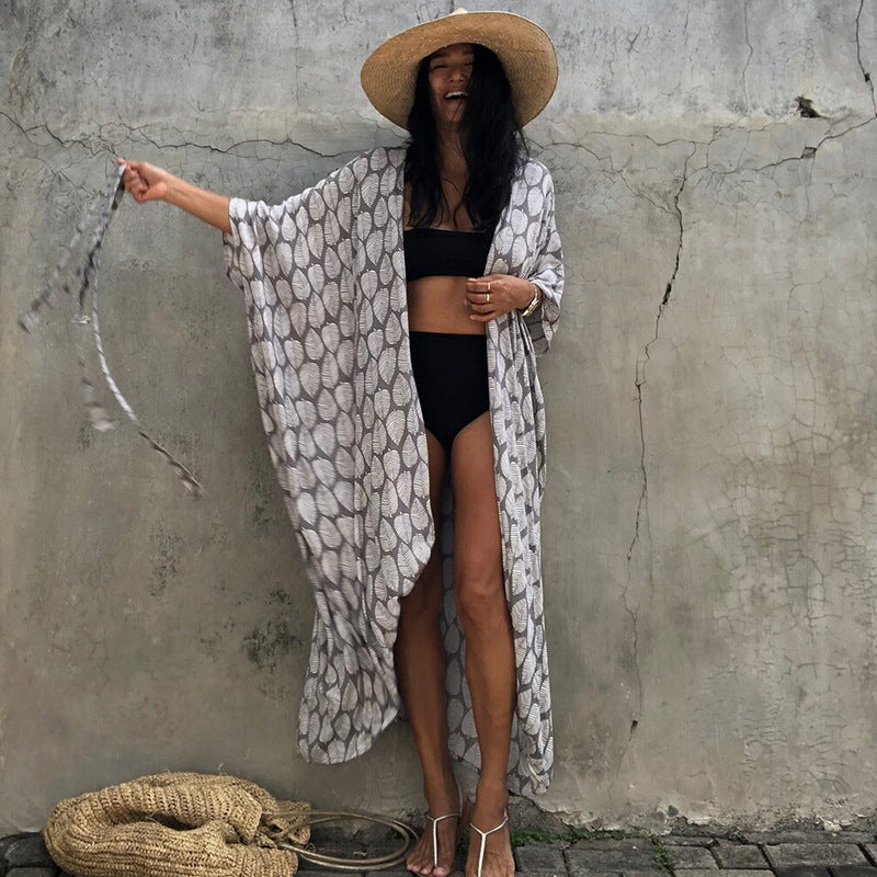 Summer Sun-proof Leaf Print Bikini Cover Ups