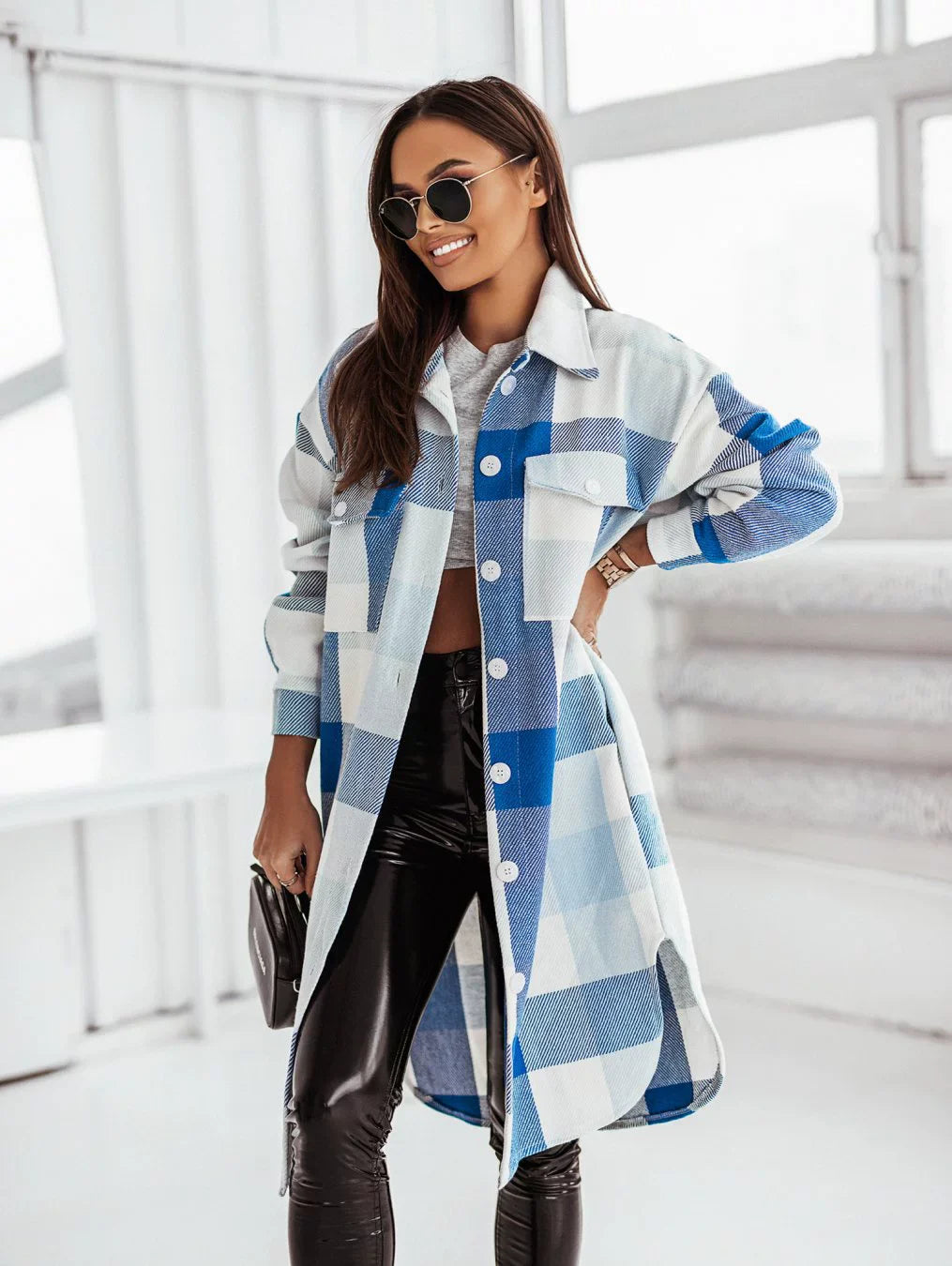 Fashion Colorful Plaid Women Overcoats