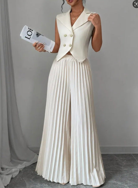 Women's Fashion Vest & Pleated Skirt Pants Set – Trendy Two-Piece Outfit