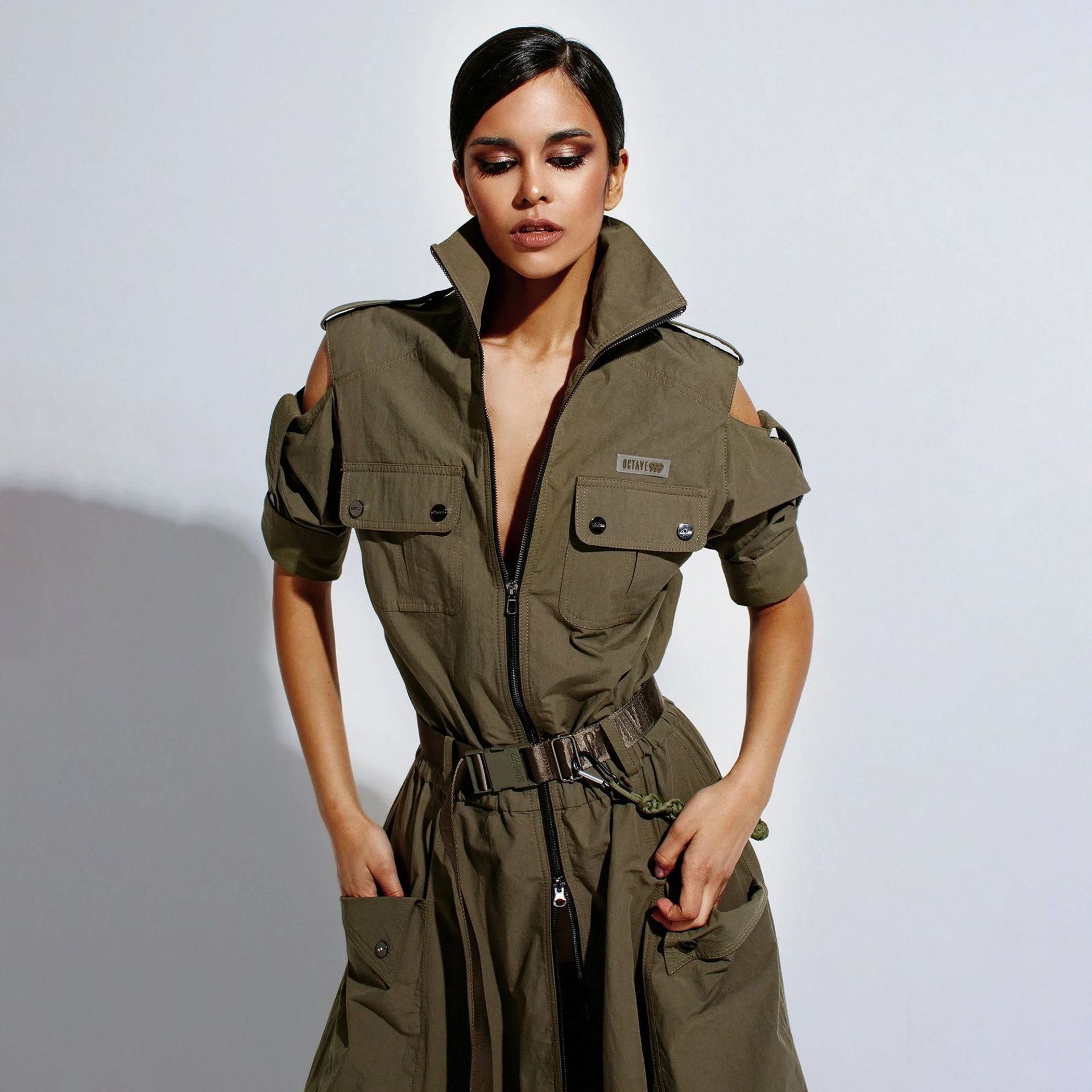 Designed Women's Stylish Off-Shoulder Utility Dress with Belt